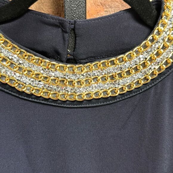 Moa Moa Women’s Navy Sleeveless Jeweled Neck Blouse Size XL NEW - Picture 3 of 7